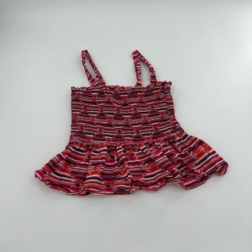 Loft Pink Purple Ikat Smocked Peplum Cami Tank Top Blouse Square Neck XS - Picture 9 of 10